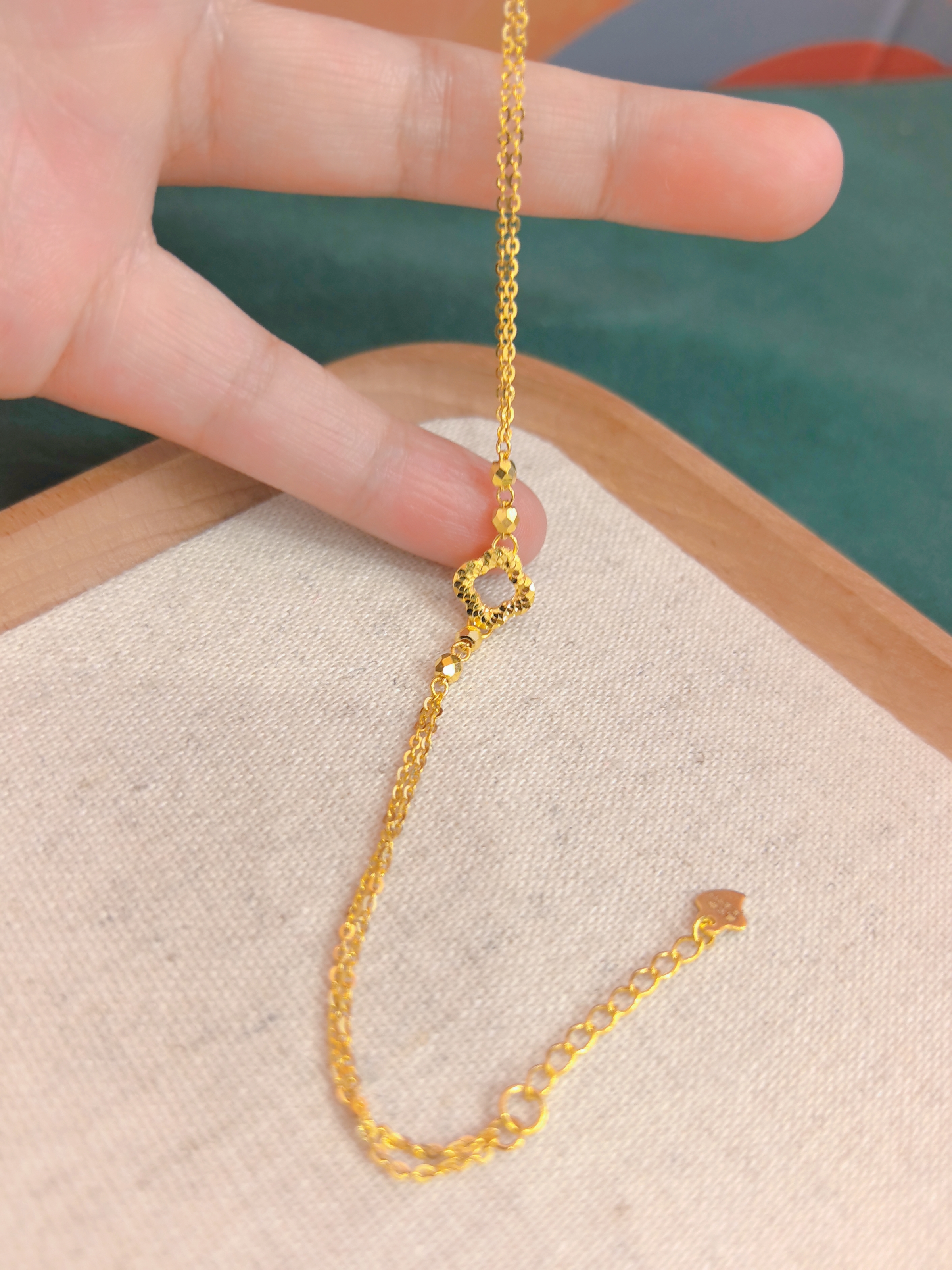 足金999四叶草双链蹦迪珠珠手链5G黄金手链精致百搭黄金手链5012