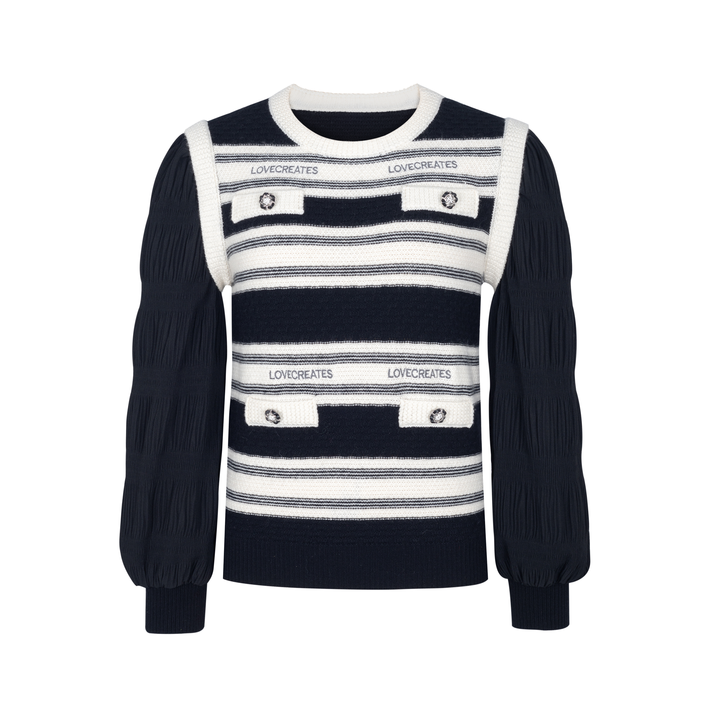 【直播专属】商场同款新品黑白条拼接绵羊毛针织衫NDY10A34621