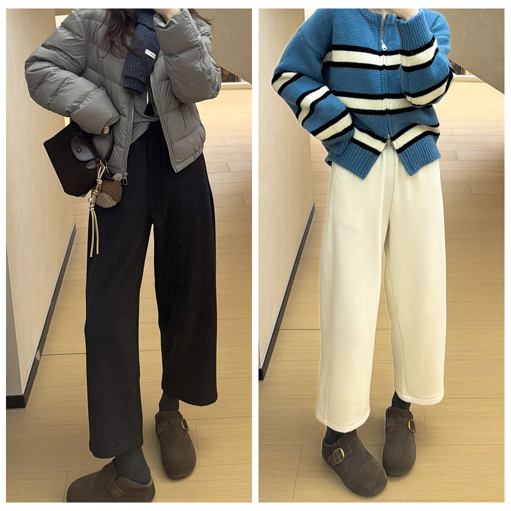 【ZMMY严选私服】冬季新款韩版松紧腰加绒复合九分奶奶裤5112003