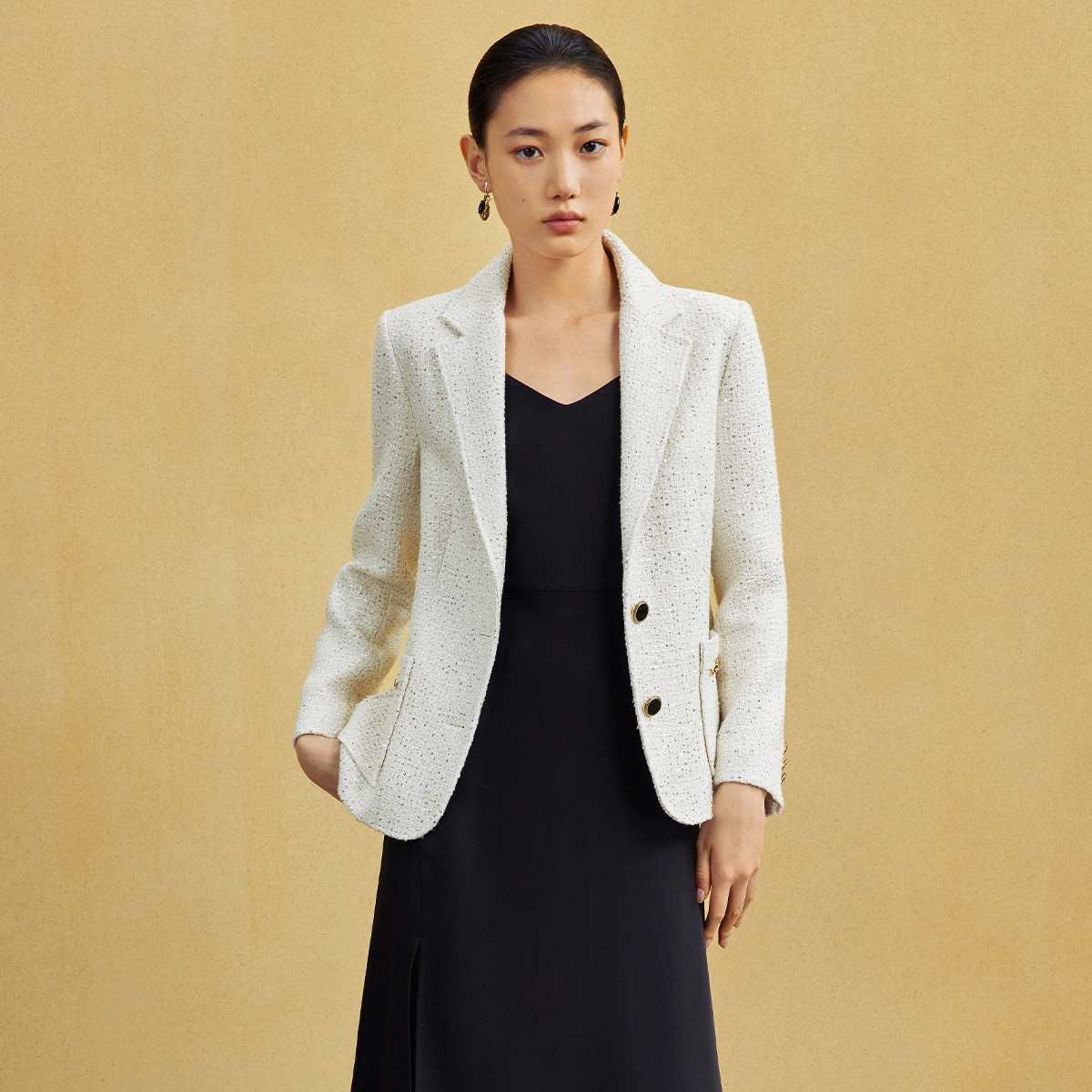 【婷婷专属】绵羊毛香风编织西服女2023冬季气质长袖短款外套