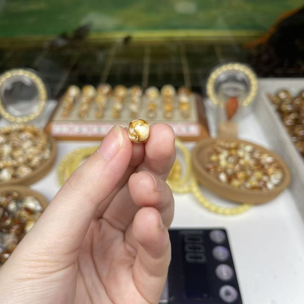 沁色蜜蜡白花老邢一物一图尺寸8.9mm乘8mm编号1160号