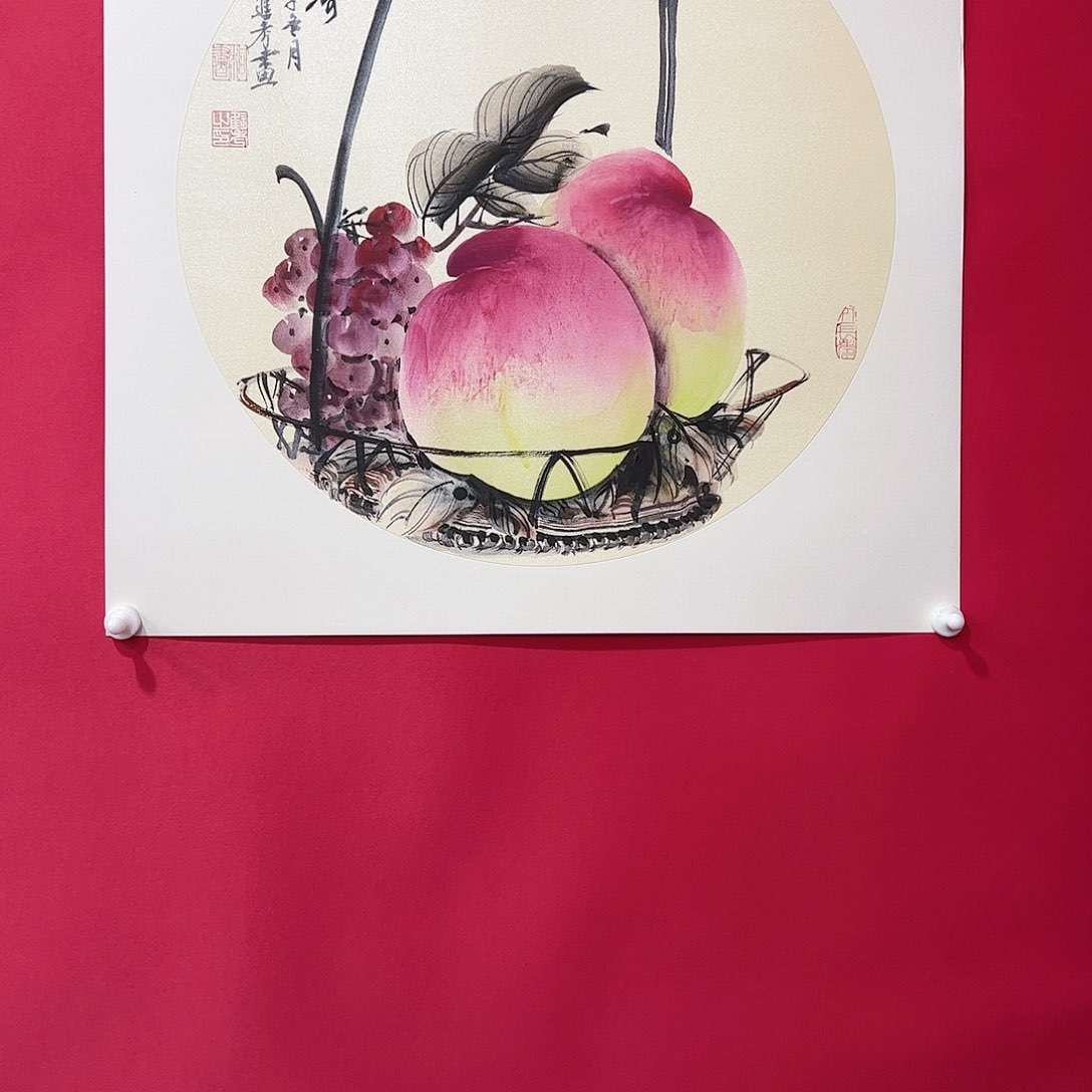 国画贾进考寿桃三尺斗方精品