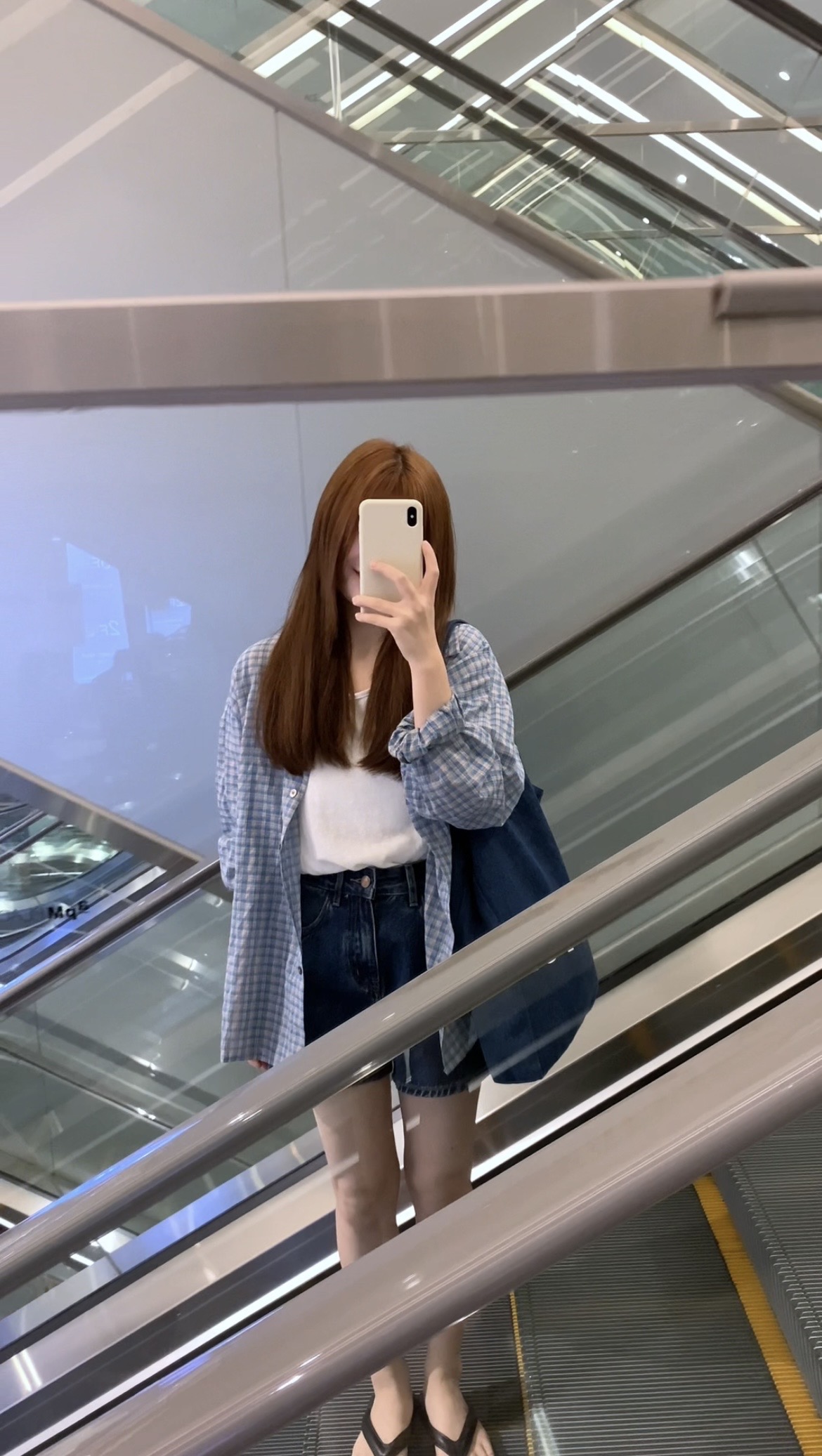 蓝色拼接黄色格纹衬衫 11205