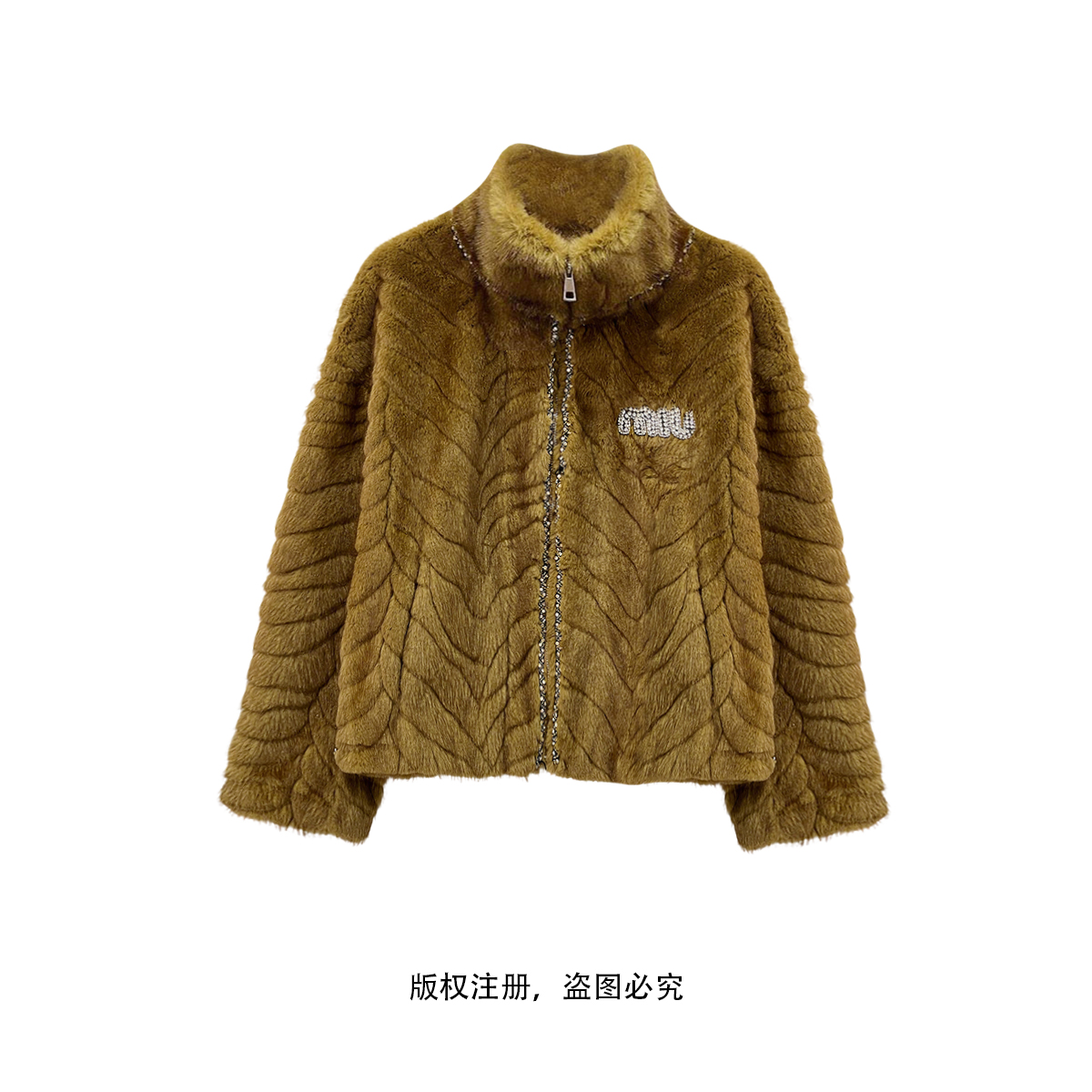 新款高级立领气质斜纹毛毛休闲百搭外套女25011161