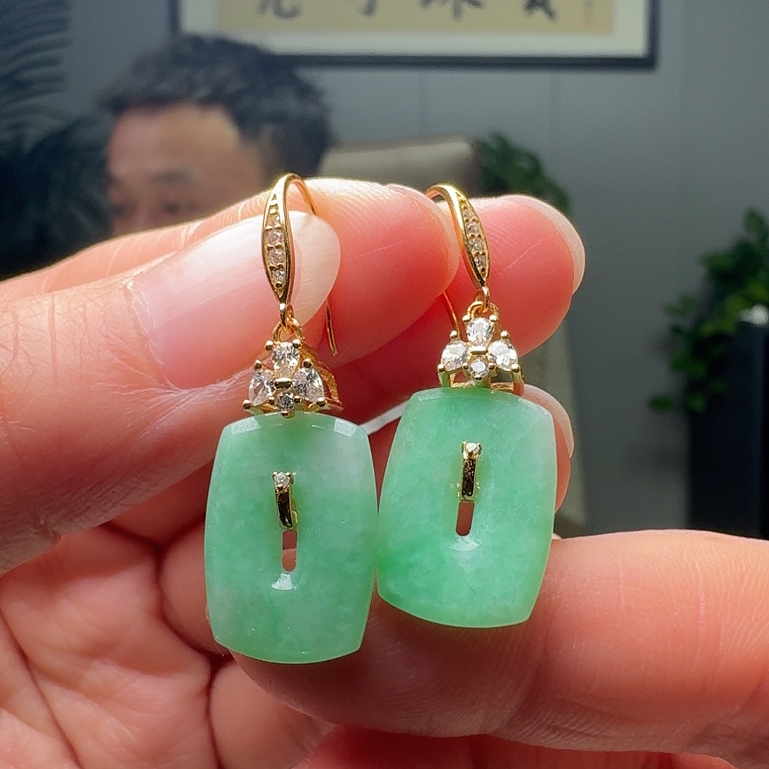 翡翠银S925镶嵌耳饰天然