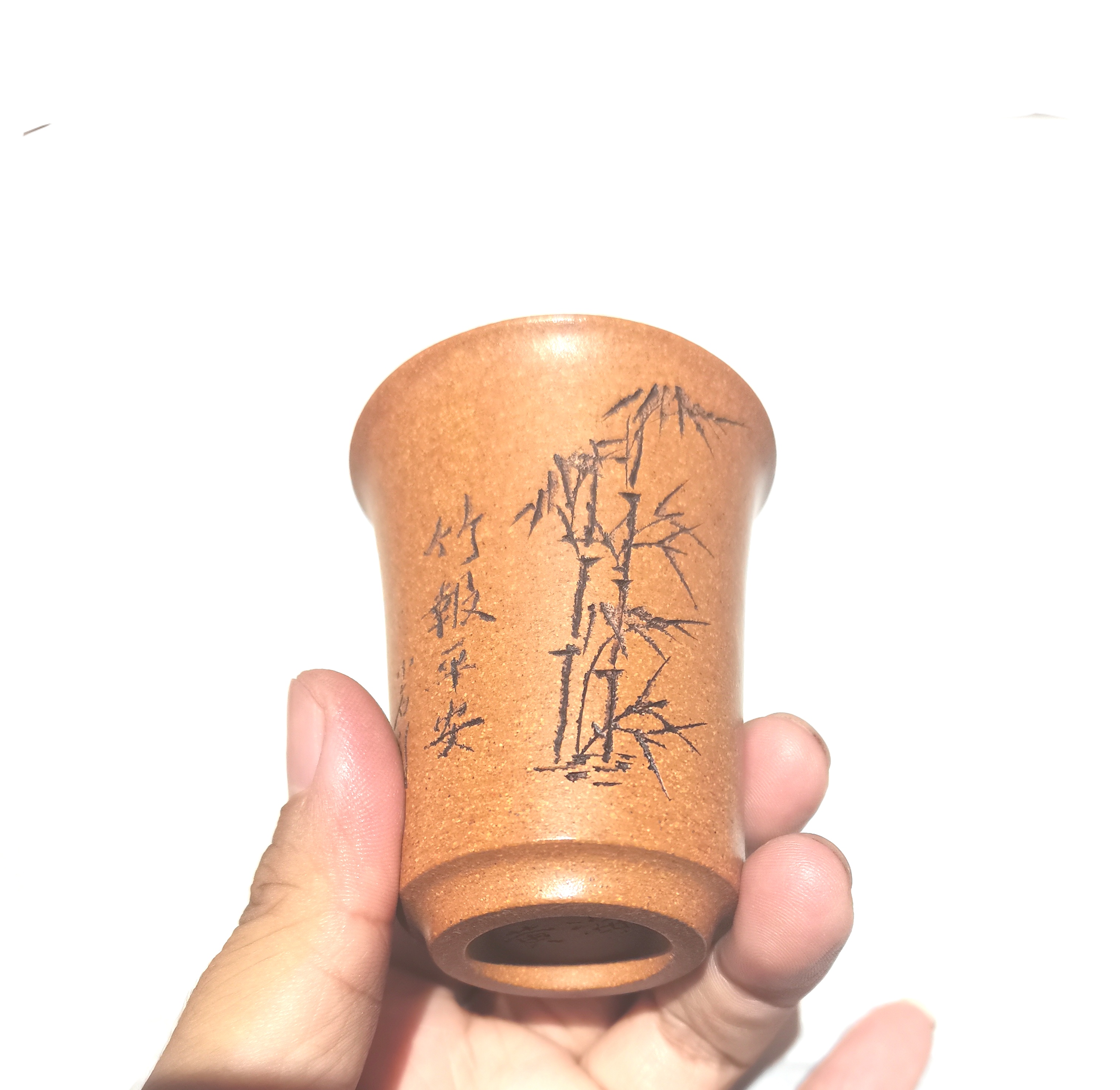 竹报平安原矿降坡泥纯手工刻绘平安竹容量100毫升至宝茶器甄选