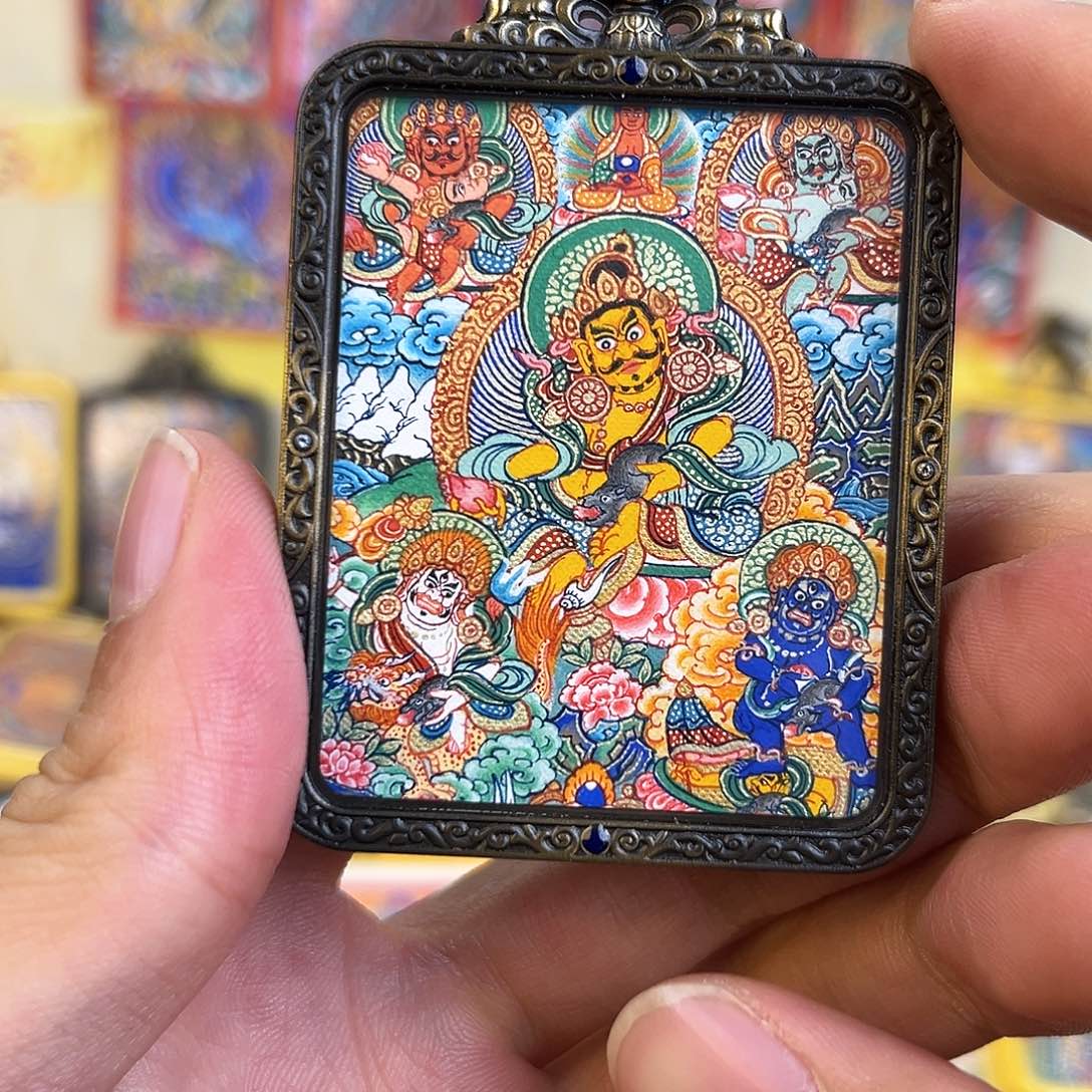 桃***学吊坠五路财神热贡手绘