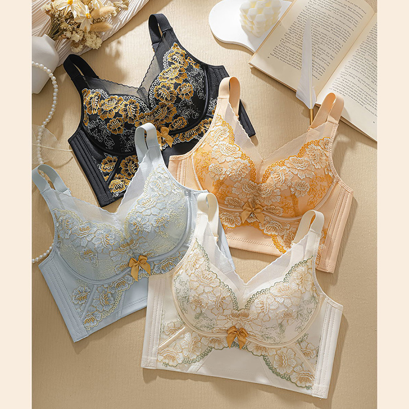 #074剪标内衣1.5无磁舒适文胸性感透气蕾丝小胸聚拢托玛琳按摩杯