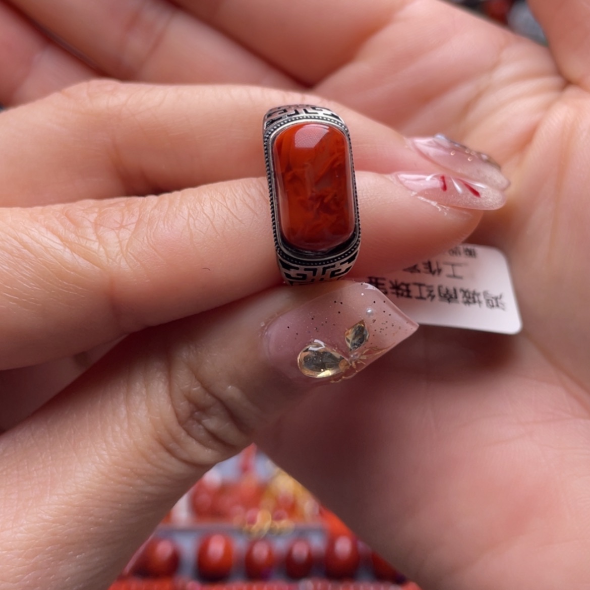 【闪购商品】南红玛瑙戒指银S925镶嵌小*螺