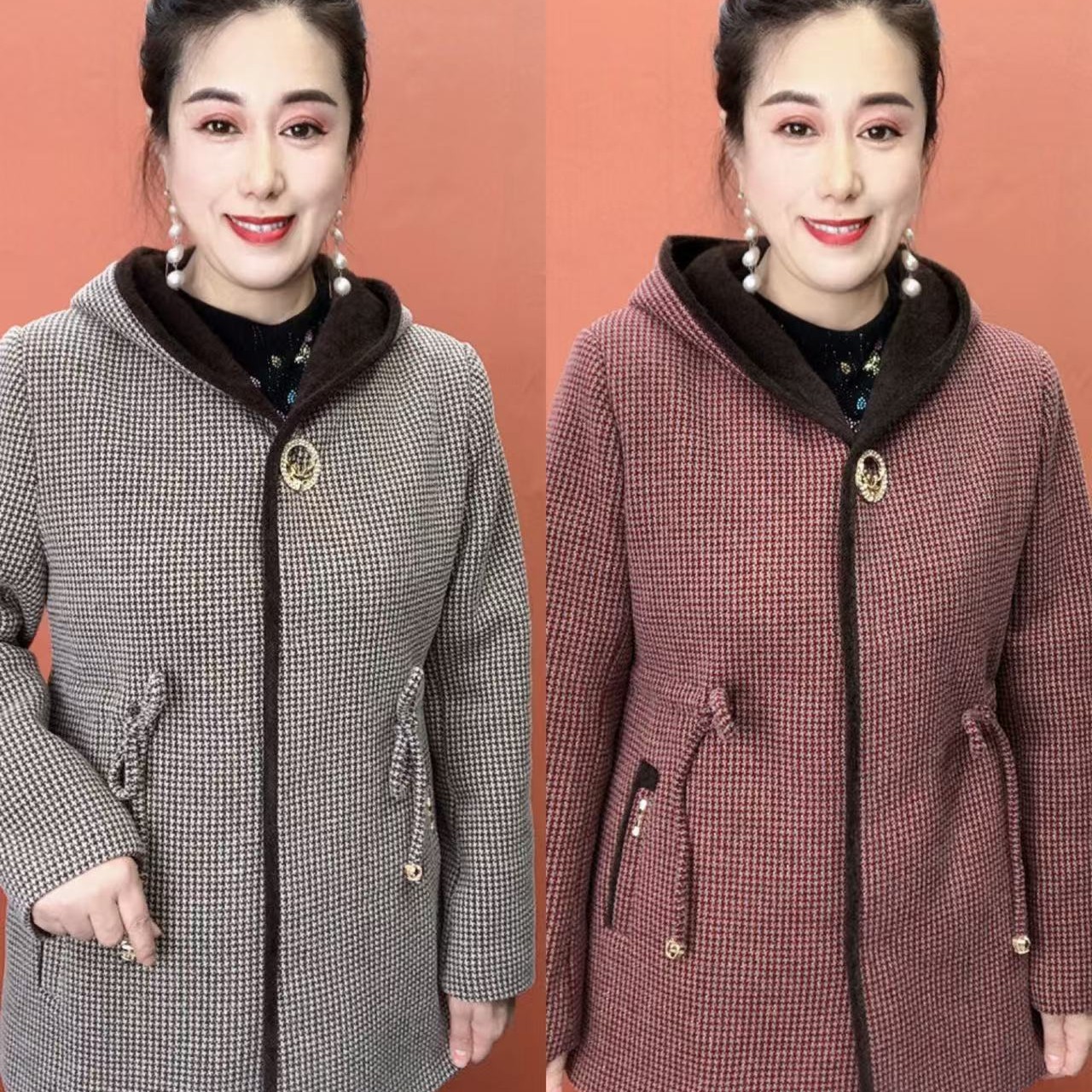 95-13中老年妈妈加衬宽松大码时尚连帽休闲外套