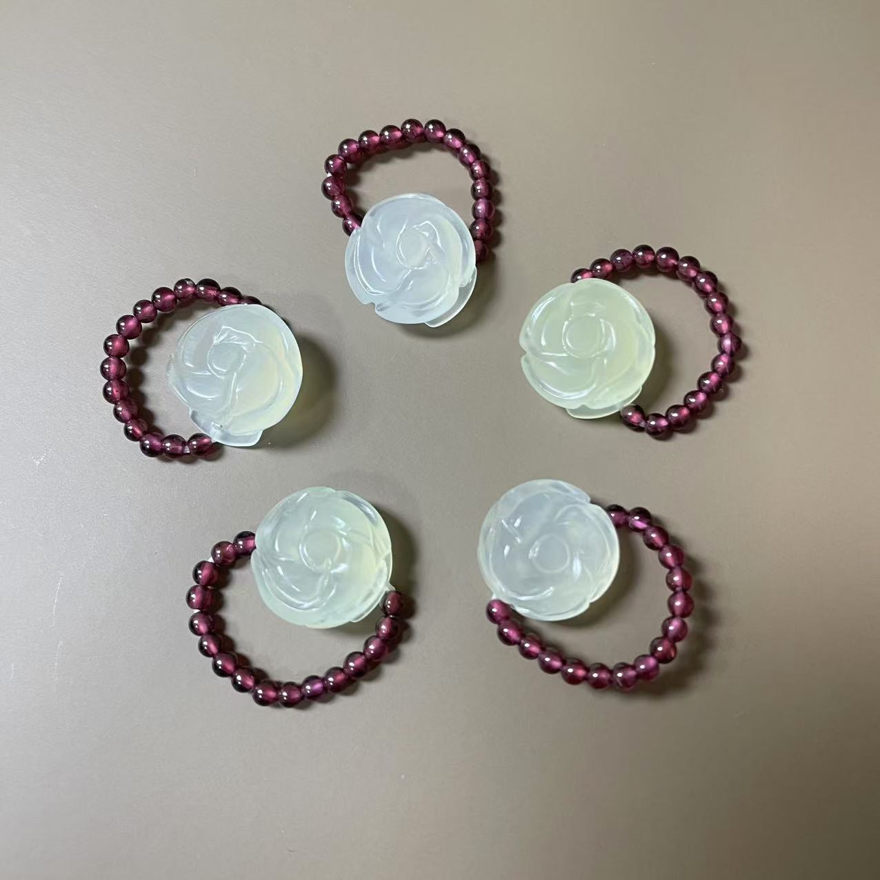 【冰霜玫瑰】岫玉高冰石榴石玫瑰花戒指