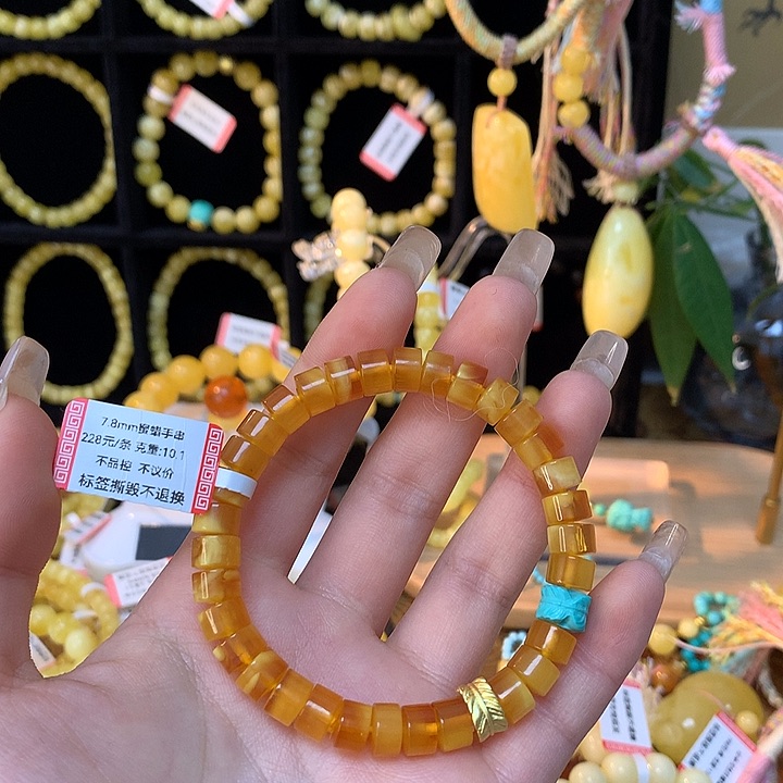 琥珀手链未镶嵌蜜蜡手串药片珠