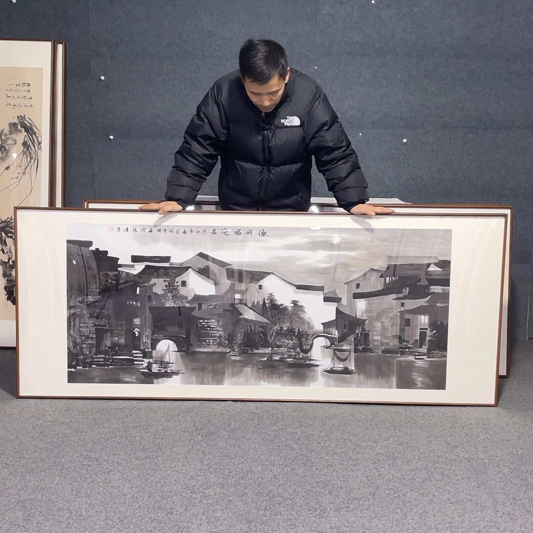 国画手绘画作品带框发