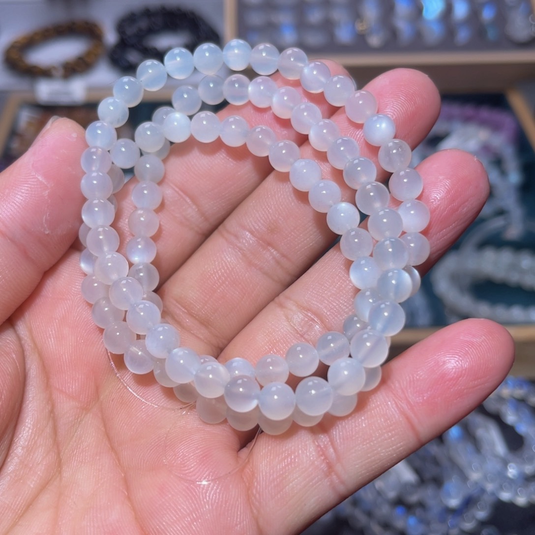 月光石手链未镶嵌精品白月光多圈手链6.2m