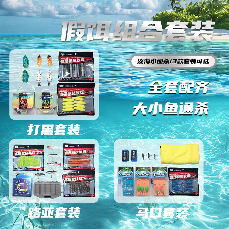 二次元路亚假饵套装泛用微物硬饵软饵PE线
