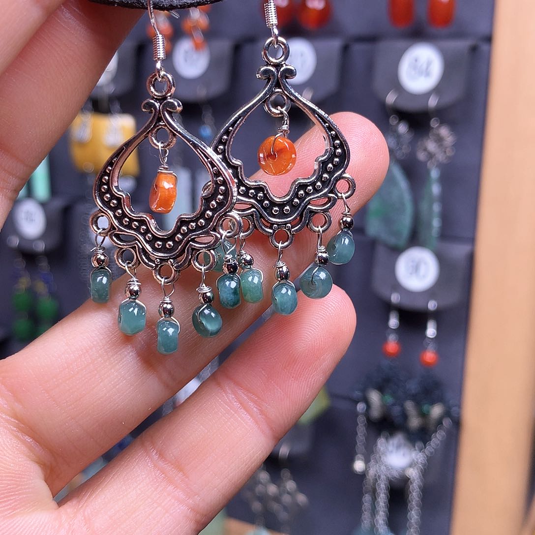 银S925镶嵌翡翠耳饰