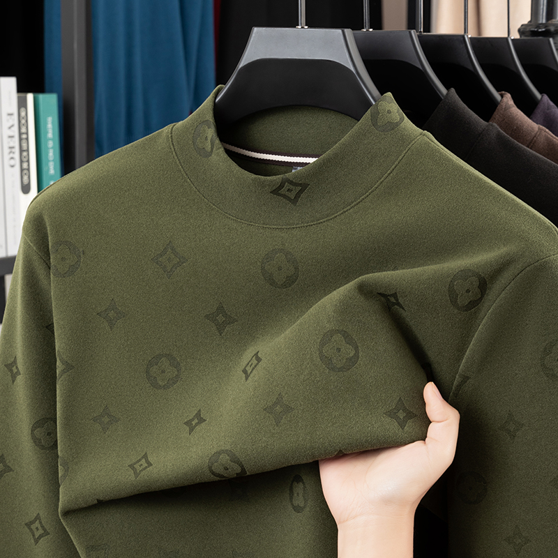 【双面磨毛德绒】秋冬保暖长袖男士休闲卫衣套头半高领男装时尚打底