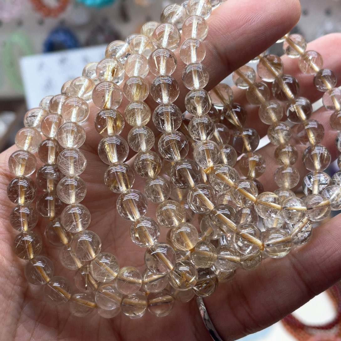 水晶手链未镶嵌8.4咪冰透金发晶