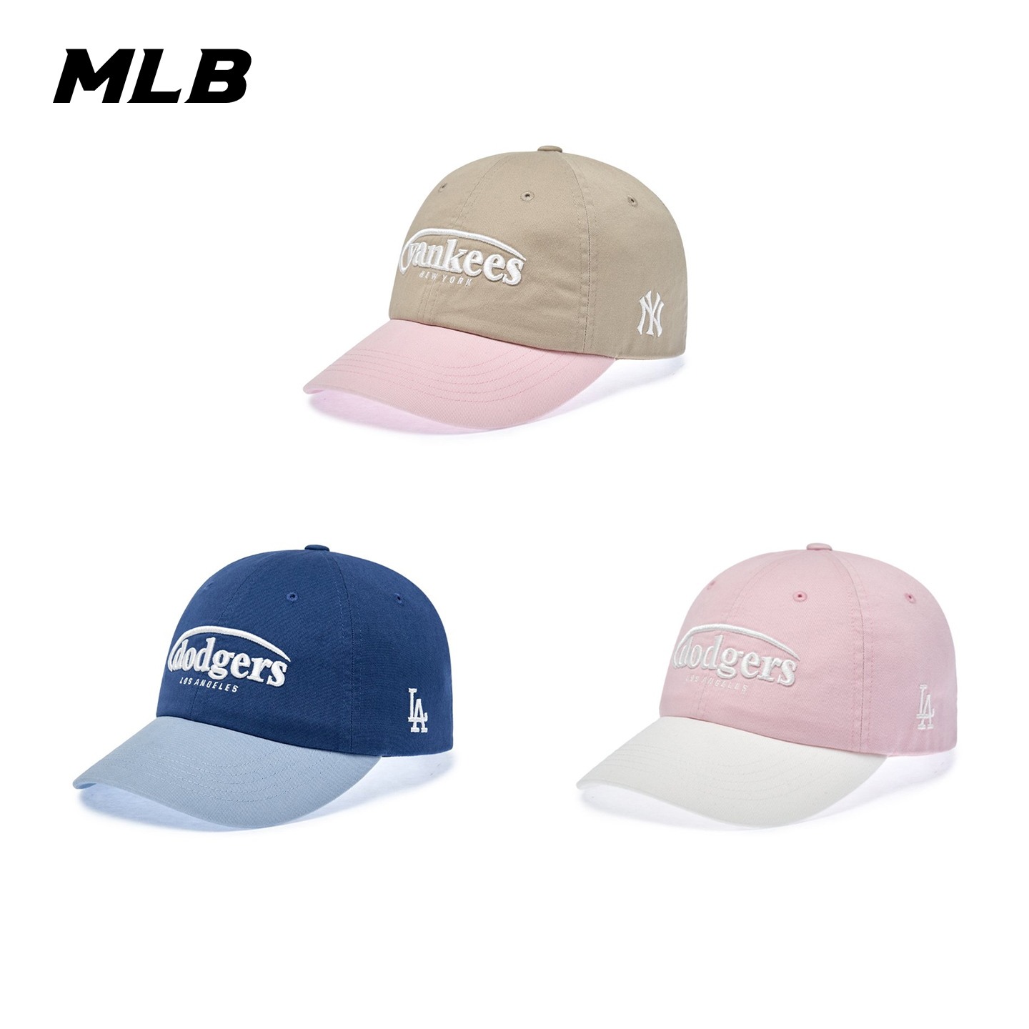 MLB韩国专柜正品男女情侣时尚拼色学院风软顶棒球帽25新款鸭舌帽