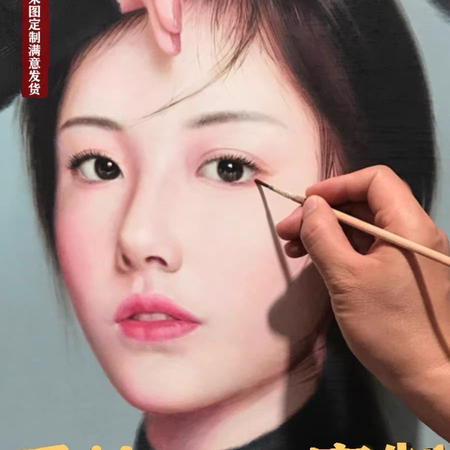 定制丙烯肌理油画用于客厅玄关装饰含人物肖像宠物照片挂画