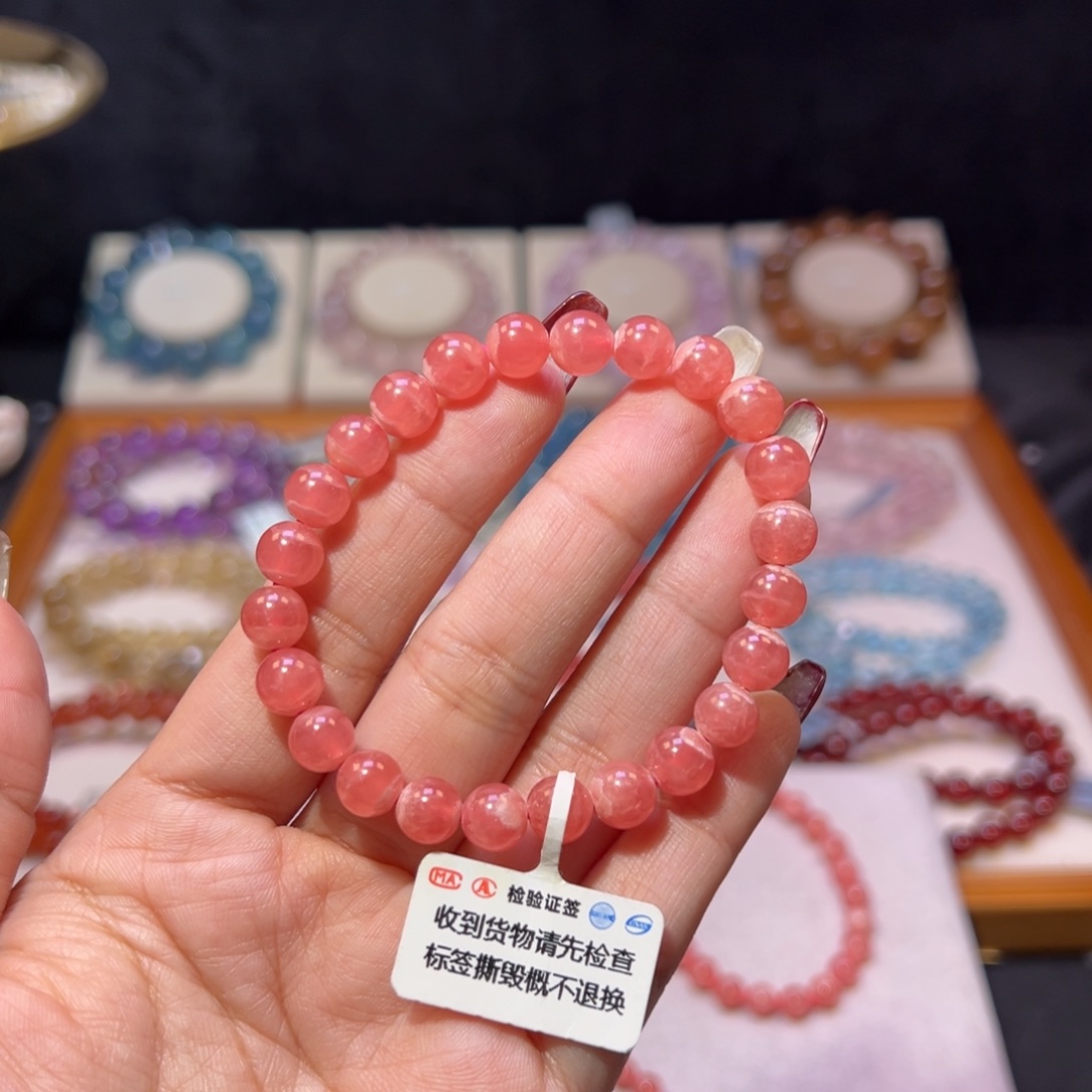 菱锰矿（红纹石）手串未镶嵌不*粥红纹石7.9m m