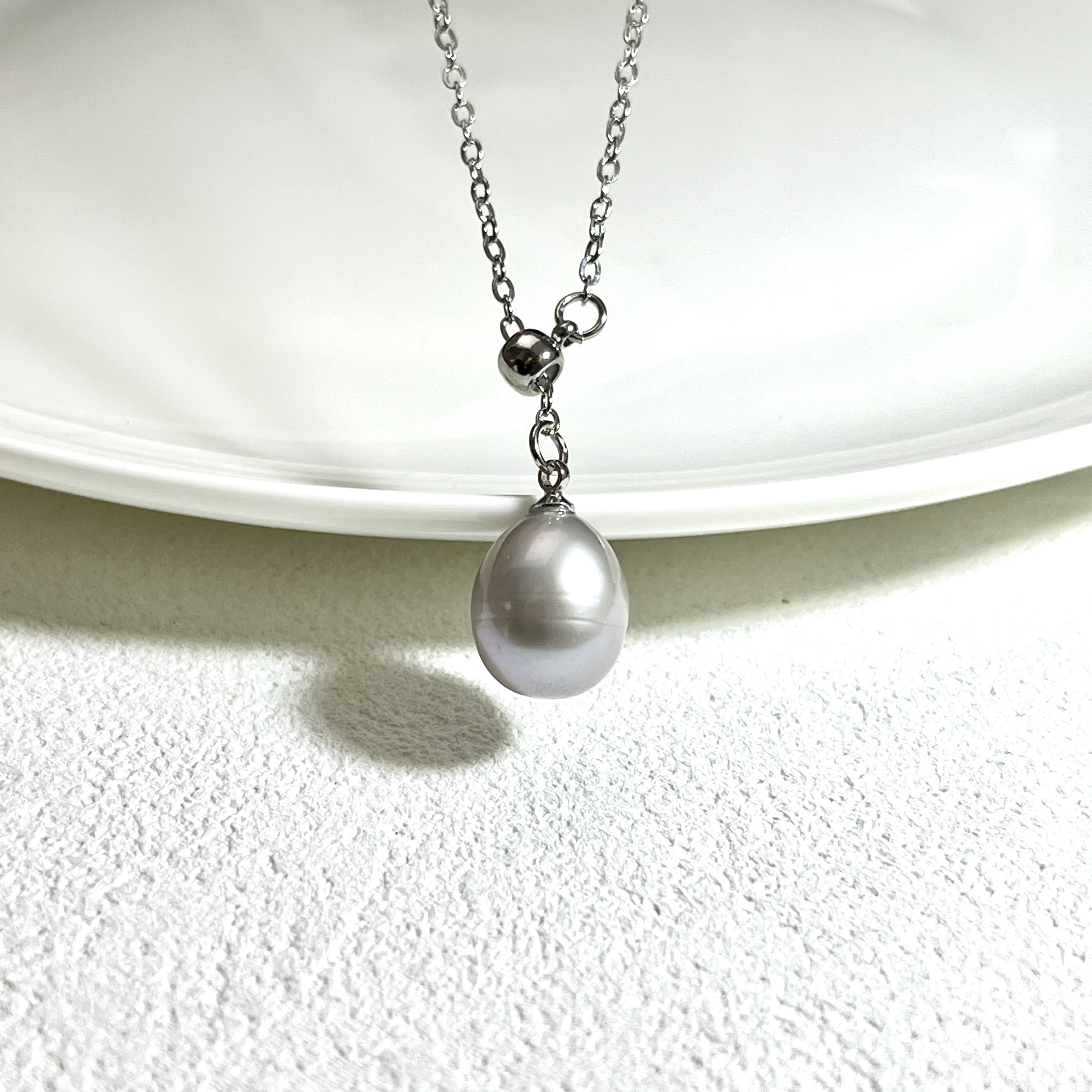 奶奶灰珍珠水滴款Y字型项链-多样性发一