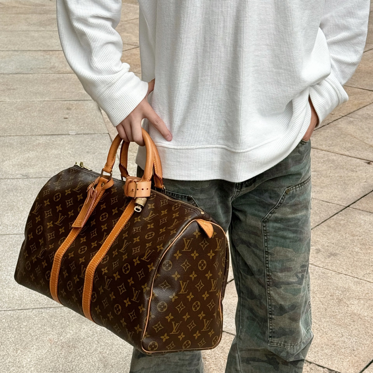 90新 LouisVuitton/路易威登 老花keepall 45旅行袋手提包(全原)