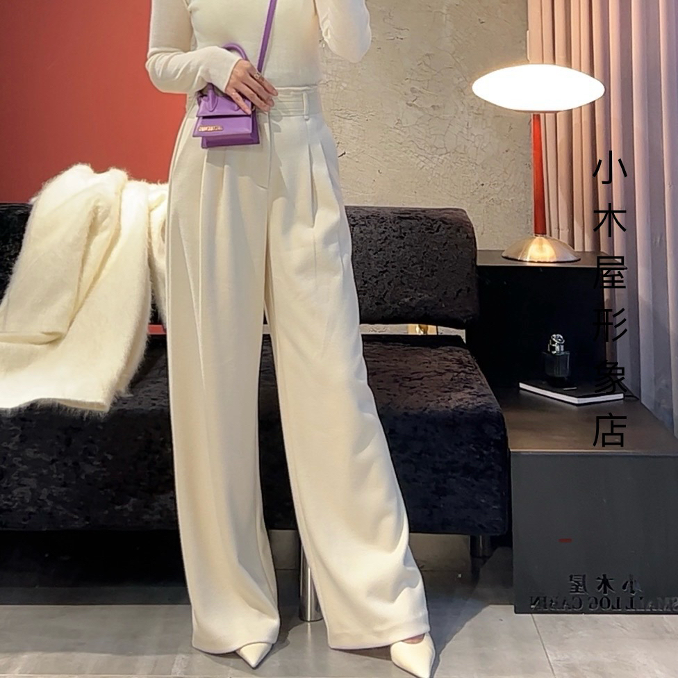 BIYE 毕爷·服饰 欧货高腰压褶百搭直筒裤羊毛休闲裤