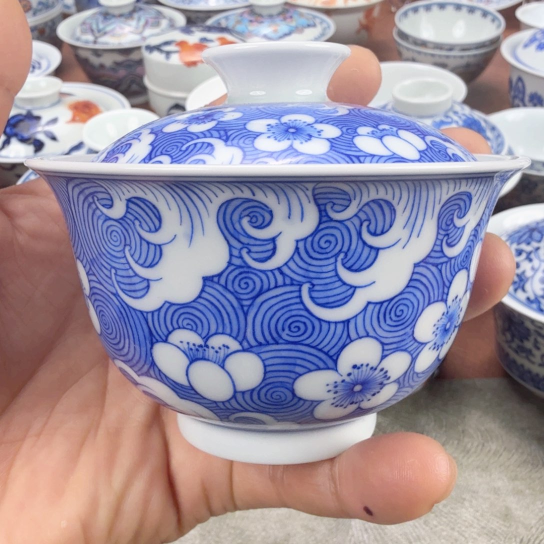 摆件陶福利青花盖碗