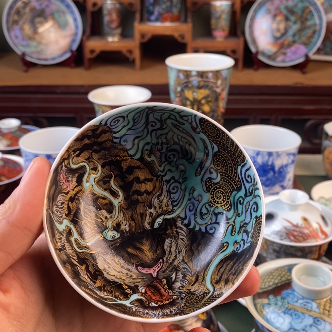 B***S手工手绘虎鹤主人杯