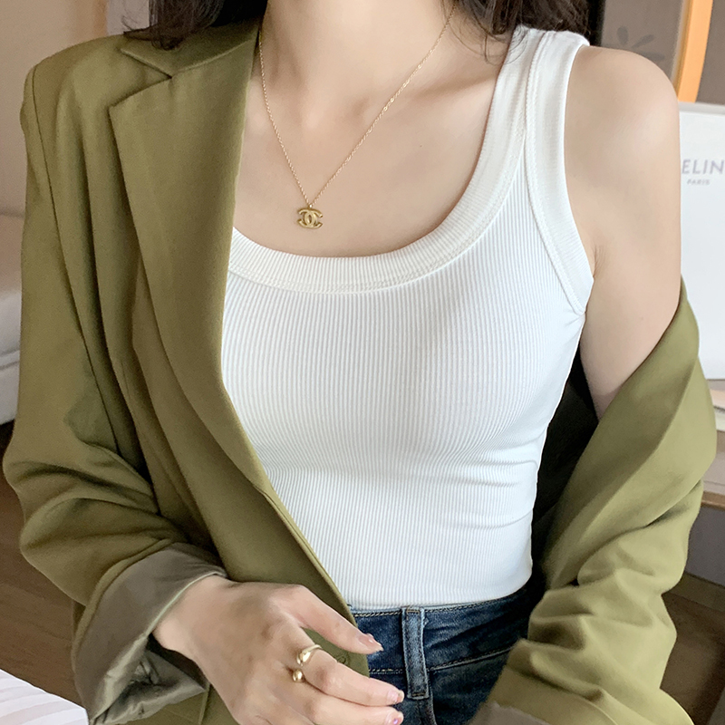 小吊带背心女夏薄款外穿宽带工字螺纹美背上衣内搭打底衫无袖H523
