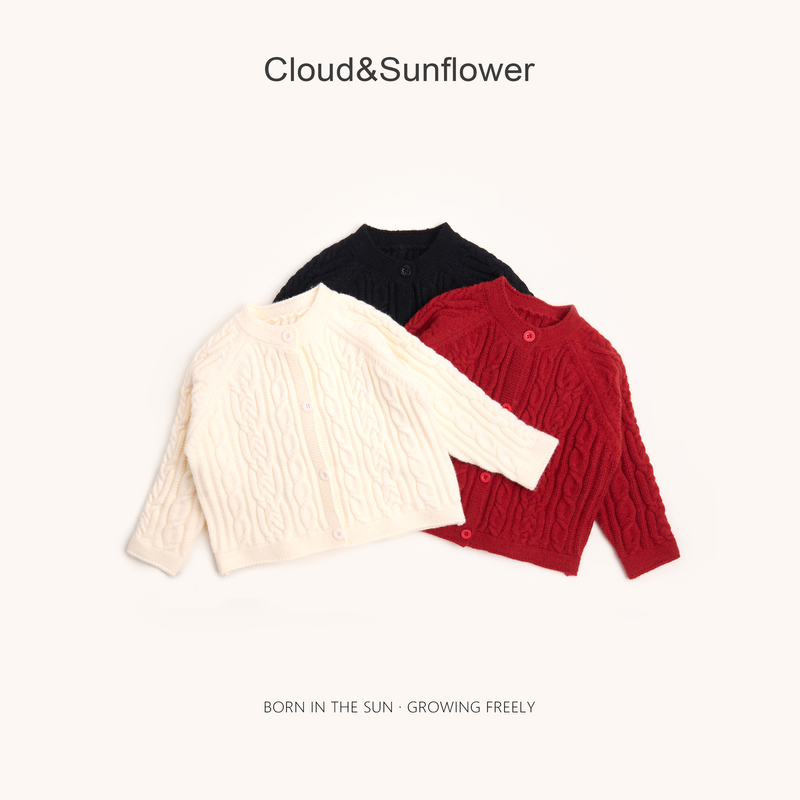 【云朵小葵】女童冬季新款年款纯色四粒扣设计感休闲毛衣开衫555460