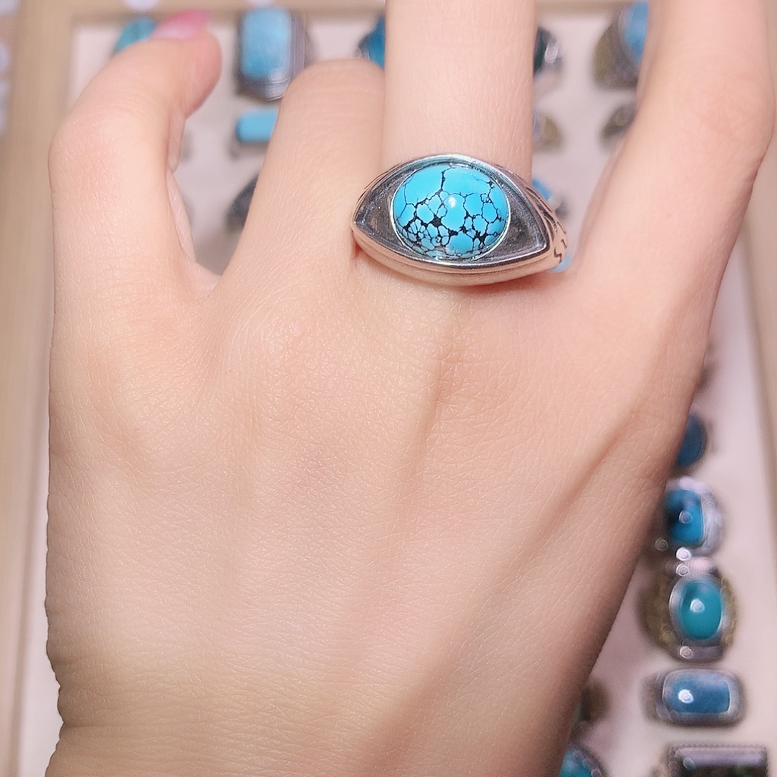 绿松石银S925镶嵌戒指