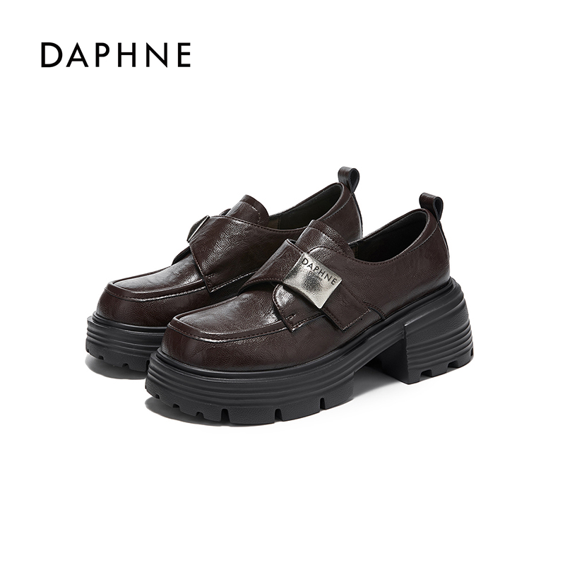 Daphne/达芙妮女鞋2025秋季乐福鞋粗跟增高时尚百搭英伦风舒适鞋