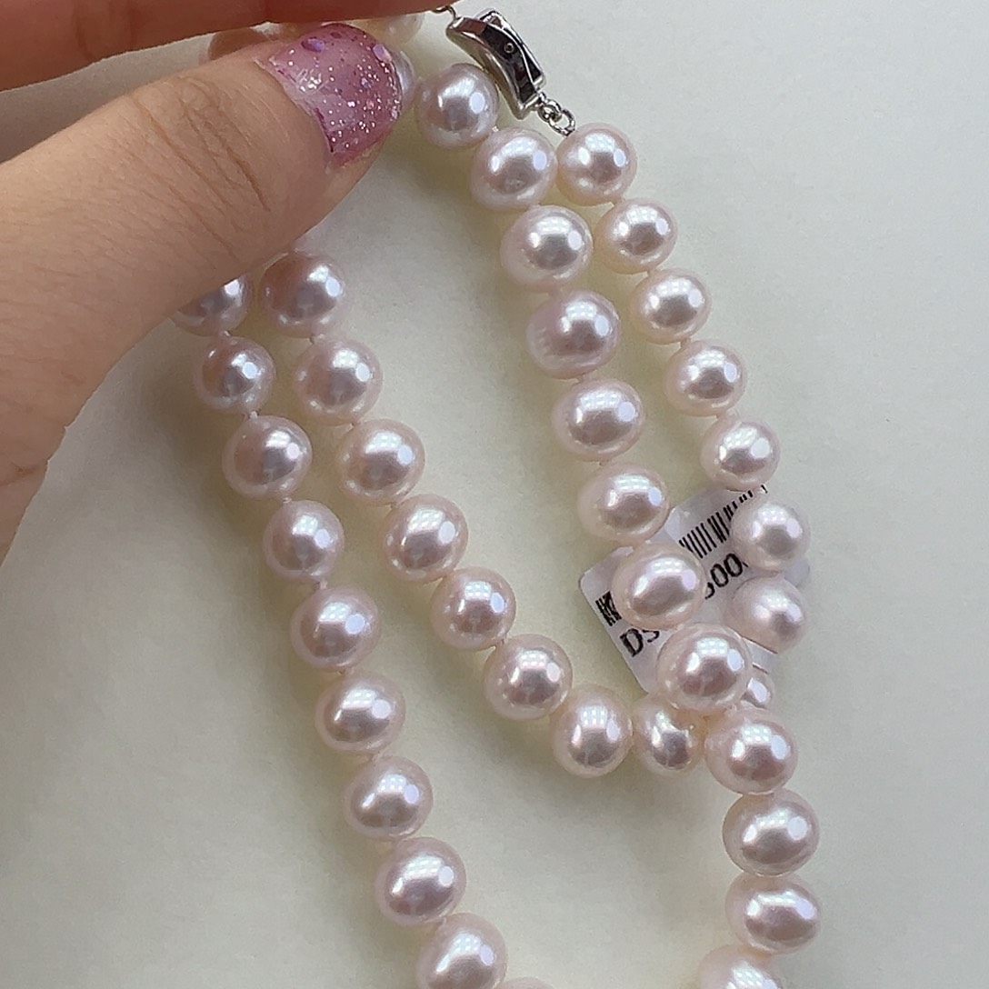 淡水珍珠颈饰银S925镶嵌➕9极光炫彩天女粉高品