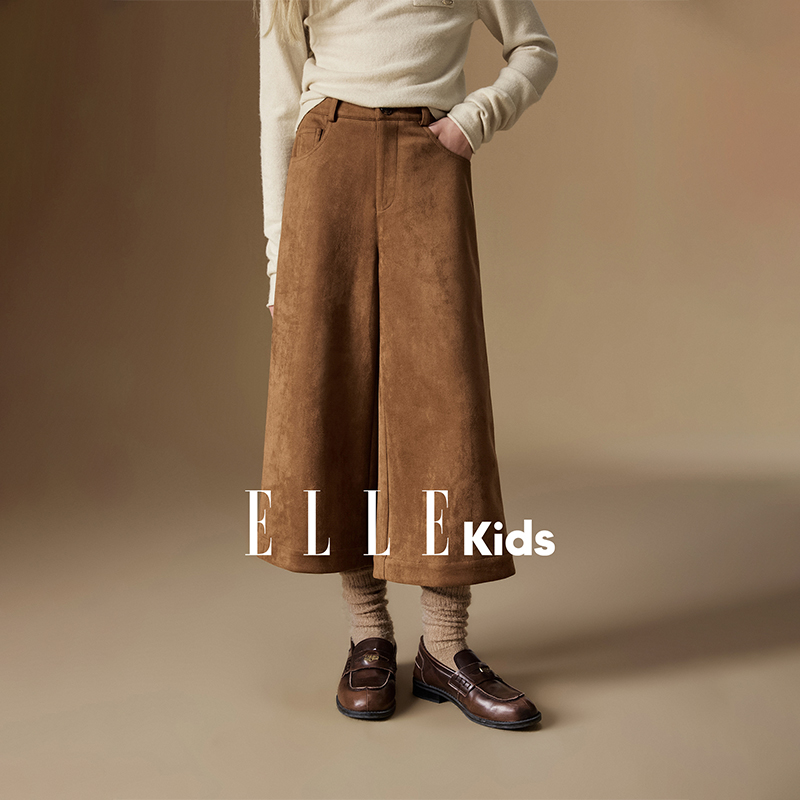 ELLE KIDS童装 仿麂皮绒复古显瘦七分烟管裤高智感经典时髦D1