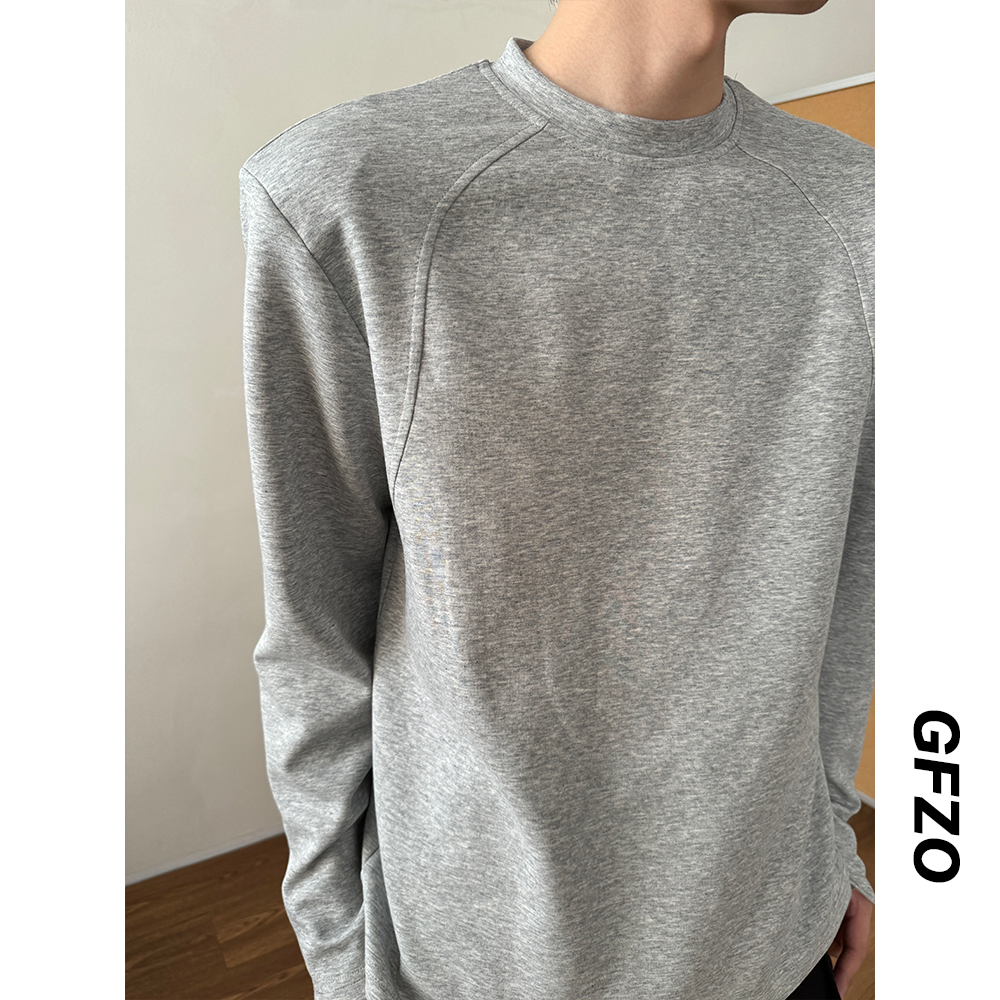 结构拼接长袖T恤男初秋果冻棉垫肩显宽体恤衫时尚休闲圆领打底tee