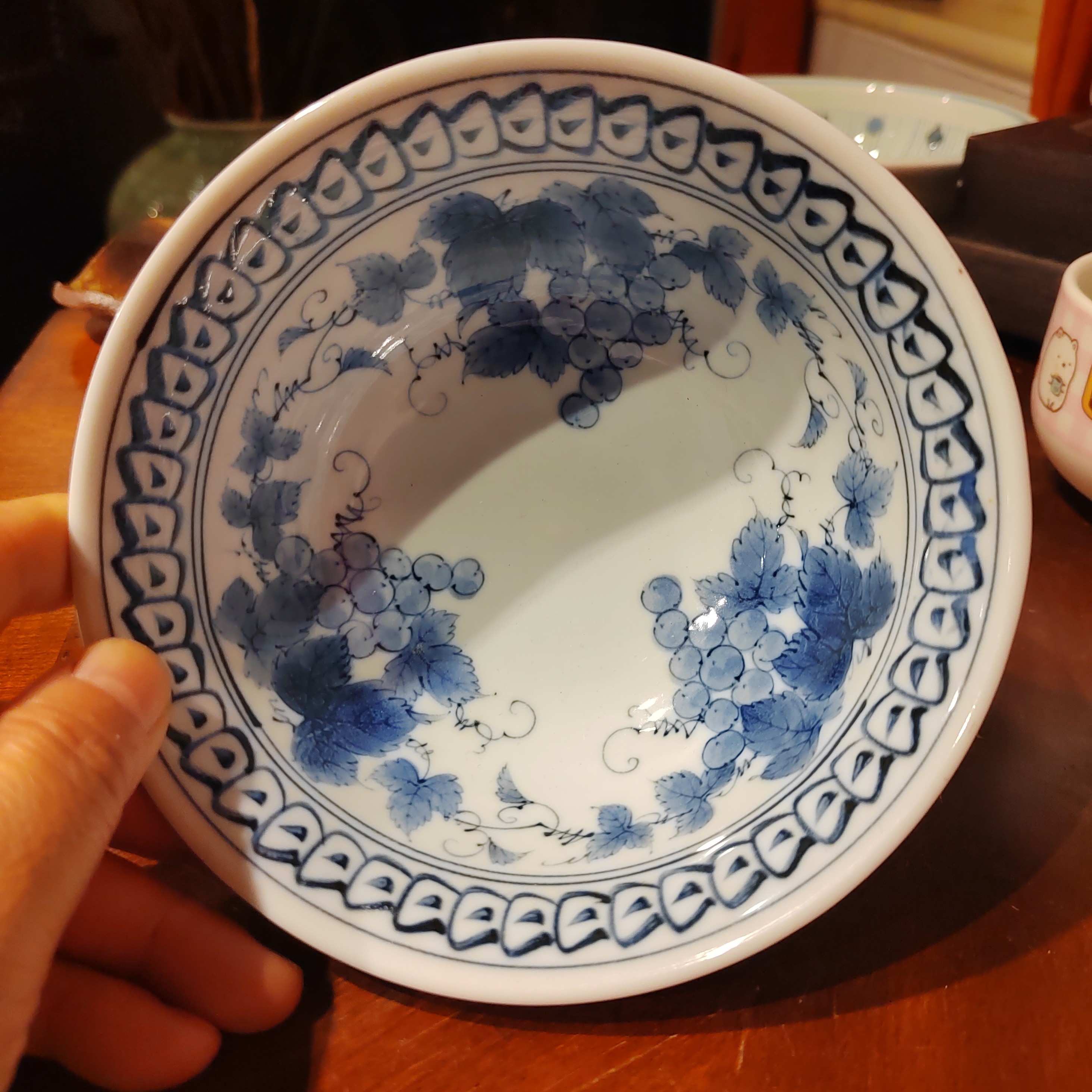 日本回流，高峰底款，手绘青花釉下彩大碗，全品无磕碰默认微瑕谨慎