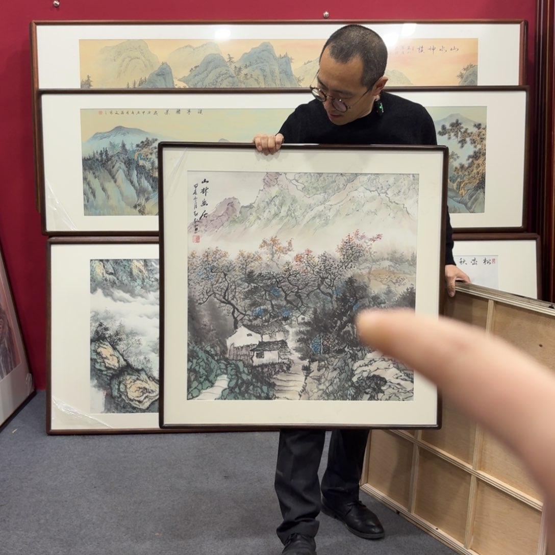国画带框绘画80/80尺寸