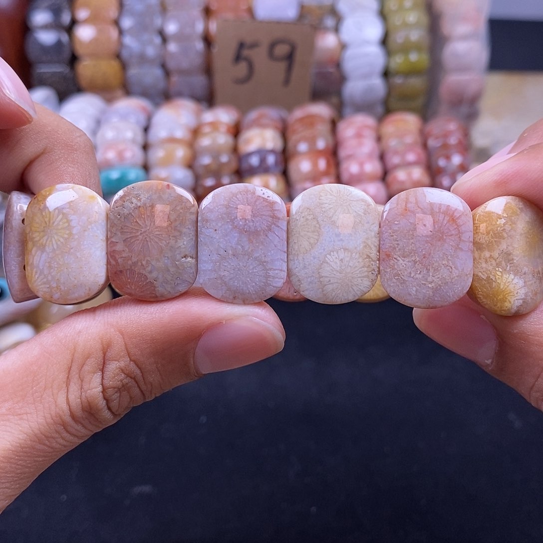 硅化珊瑚（珊瑚玉）未镶嵌手串多宝冰大花87