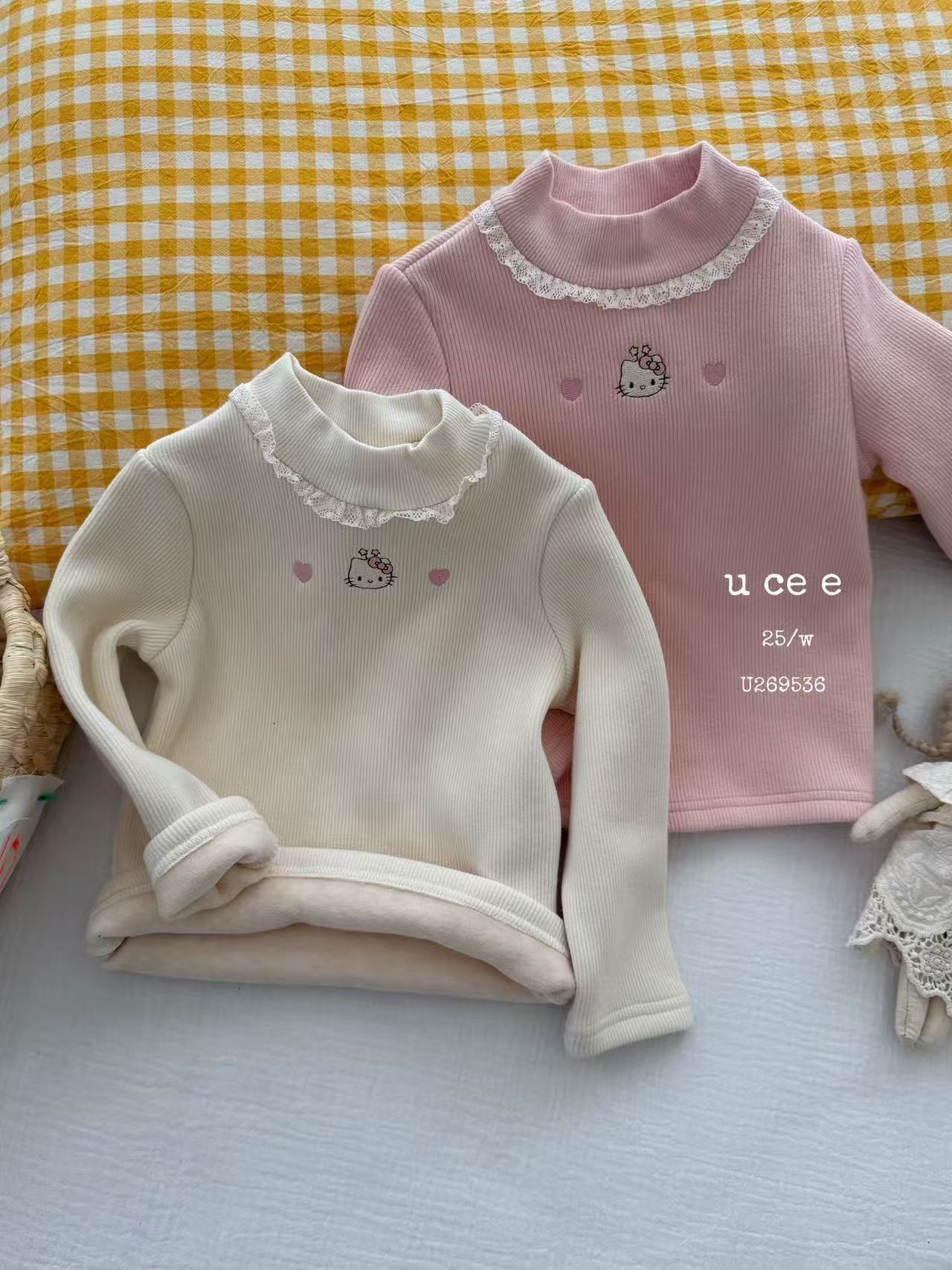 2025冬季新款女童羊绒蚕丝刺绣kt猫百搭打底衫269536