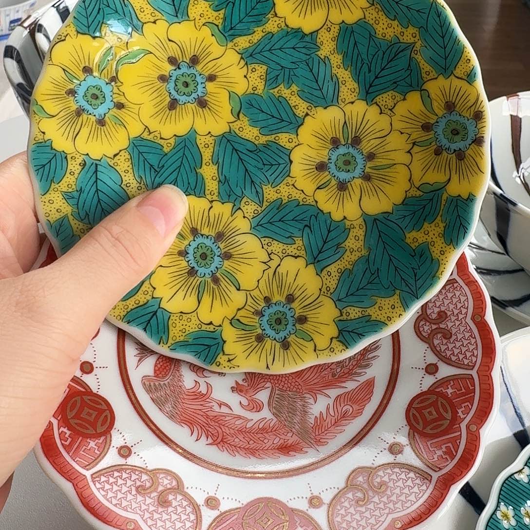 瓷2只九谷烧小碟子，12.5厘米