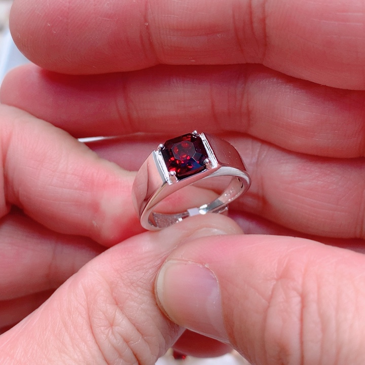 石榴石戒指银S925镶嵌