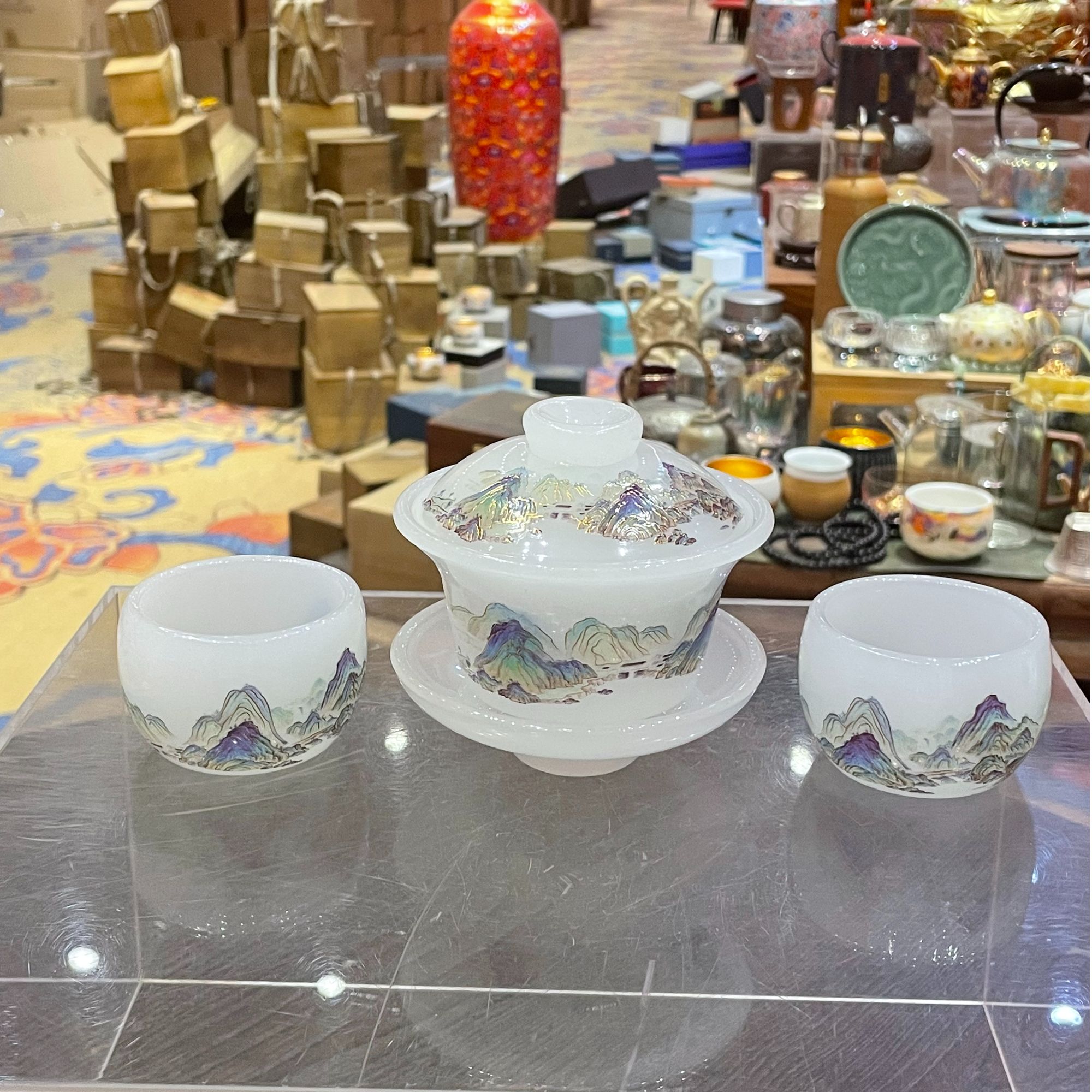 【闪购商品】千里江山琉璃盖碗一碗两杯，395602