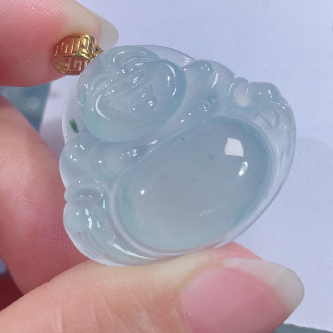 翡翠18K金镶嵌颈饰佛公