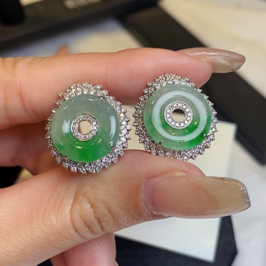 翡翠耳饰18K金镶嵌甜甜圈