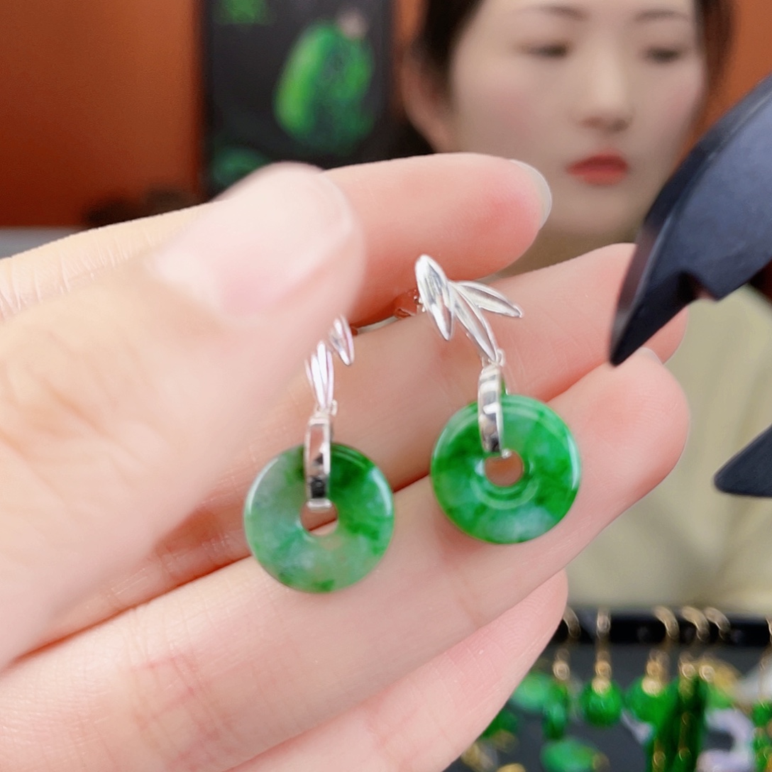 翡翠银S925镶嵌耳饰