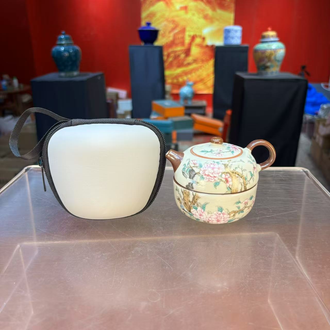 茗香瓷器 黄汝喜上眉梢手一壶一杯旅行茶具-6015