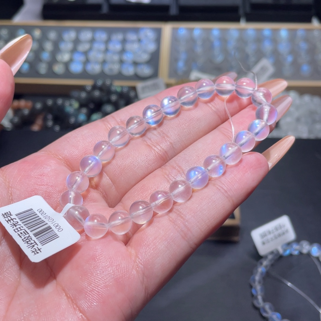 n***o长石手链未镶嵌蓝月光手链7.5mm