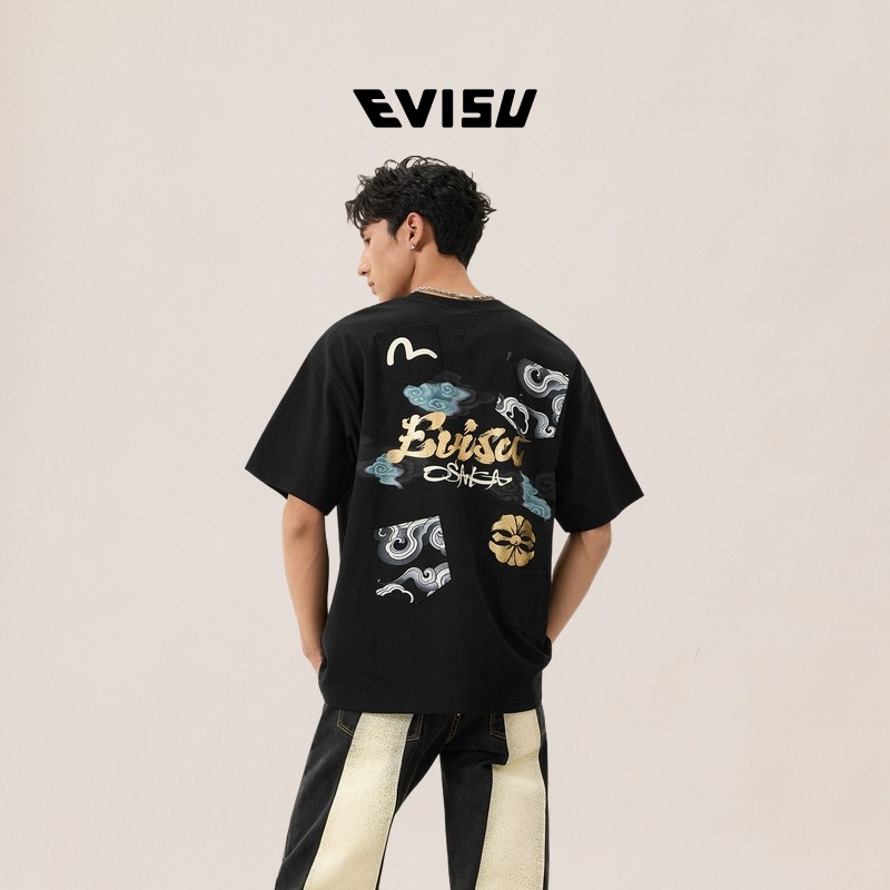 EVISU福神 2026春季新品男多口袋烫金印花T恤2ESHTM6TS1099RXCT